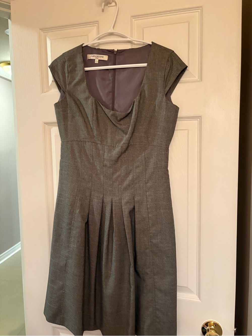 Evan-Picone Gray Cap-Sleeve Pleated Fit-and-Flare Dress